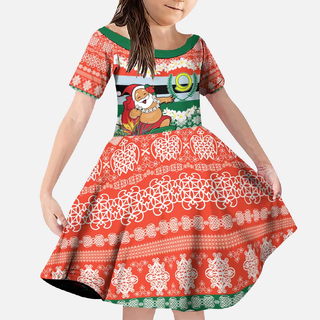 Personalised Penama Joyeux Noel Family Matching Short Sleeve Bodycon Dress and Hawaiian Shirt Proud To Be a Ni-Van Sand Drawing Art LT9 Daughter's Dress Red - Polynesian Pride
