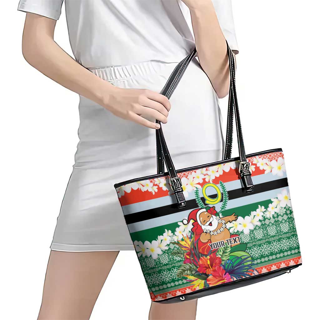 Personalised Penama Joyeux Noel Leather Tote Bag Proud To Be a Ni-Van Sand Drawing Art - Polynesian Pride