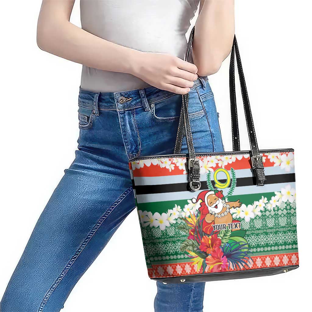 Personalised Penama Joyeux Noel Leather Tote Bag Proud To Be a Ni-Van Sand Drawing Art - Polynesian Pride