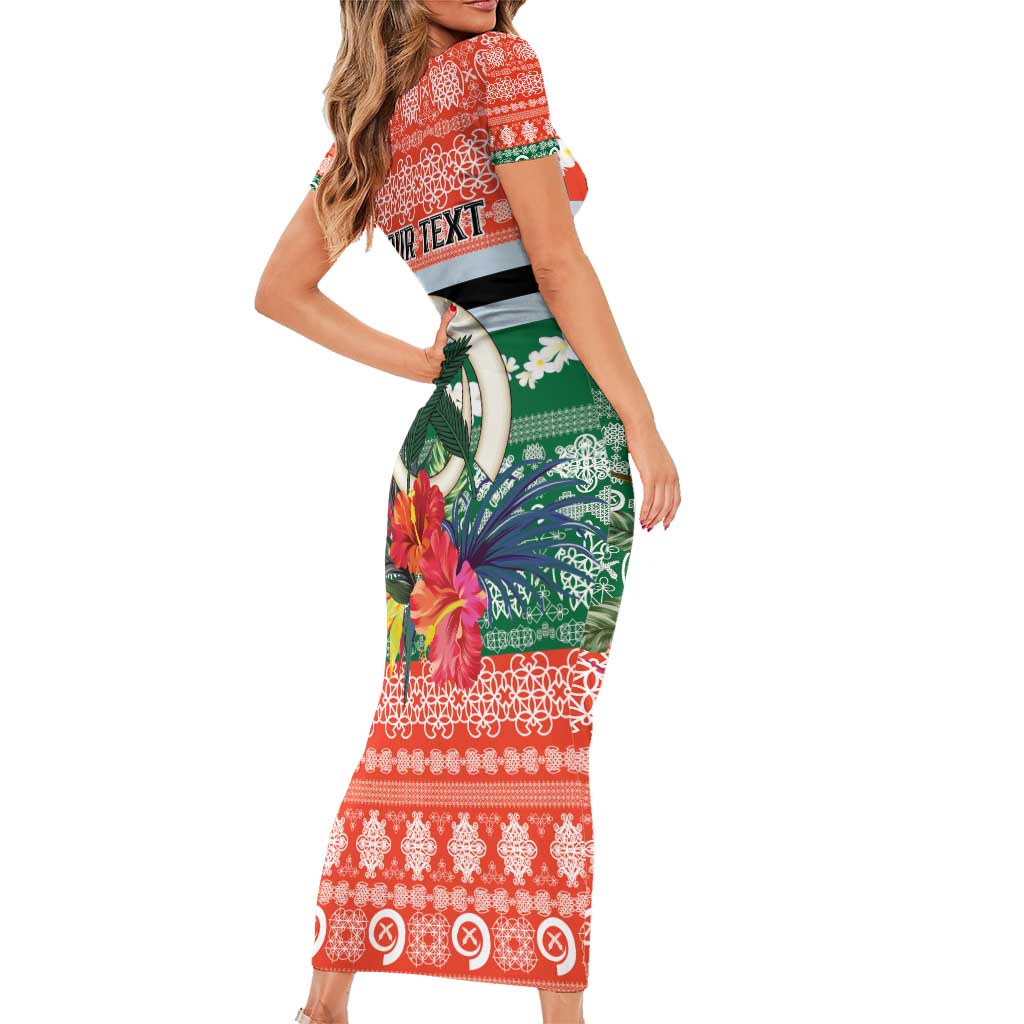Personalised Penama Joyeux Noel Short Sleeve Bodycon Dress Proud To Be a Ni-Van Sand Drawing Art - Polynesian Pride