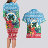 Personalised Sanma Joyeux Noel Couples Matching Long Sleeve Bodycon Dress and Hawaiian Shirt Proud To Be a Ni-Van Sand Drawing Art LT9 - Polynesian Pride