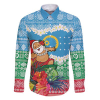 Personalised Sanma Joyeux Noel Family Matching Mermaid Dress and Hawaiian Shirt Proud To Be a Ni-Van Sand Drawing Art LT9 Dad's Shirt - Long Sleeve Blue - Polynesian Pride