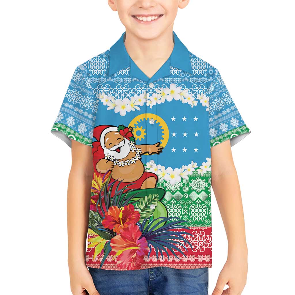 Personalised Sanma Joyeux Noel Family Matching Off Shoulder Maxi Dress and Hawaiian Shirt Proud To Be a Ni-Van Sand Drawing Art LT9 Son's Shirt Blue - Polynesian Pride