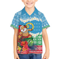 Personalised Sanma Joyeux Noel Family Matching Off Shoulder Maxi Dress and Hawaiian Shirt Proud To Be a Ni-Van Sand Drawing Art LT9 Son's Shirt Blue - Polynesian Pride