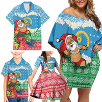 Personalised Sanma Joyeux Noel Family Matching Off Shoulder Short Dress and Hawaiian Shirt Proud To Be a Ni-Van Sand Drawing Art LT9 - Polynesian Pride