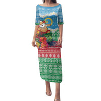 Personalised Sanma Joyeux Noel Family Matching Puletasi and Hawaiian Shirt Proud To Be a Ni-Van Sand Drawing Art LT9 Mom's Dress Blue - Polynesian Pride