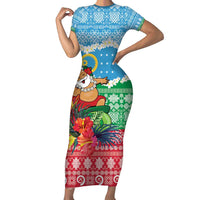 Personalised Sanma Joyeux Noel Family Matching Short Sleeve Bodycon Dress and Hawaiian Shirt Proud To Be a Ni-Van Sand Drawing Art LT9 Mom's Dress Blue - Polynesian Pride