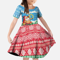 Personalised Sanma Joyeux Noel Family Matching Tank Maxi Dress and Hawaiian Shirt Proud To Be a Ni-Van Sand Drawing Art LT9 Daughter's Dress Blue - Polynesian Pride