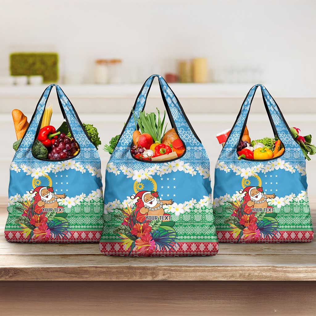 Personalised Sanma Joyeux Noel Grocery Bag Proud To Be a Ni-Van Sand Drawing Art - Polynesian Pride