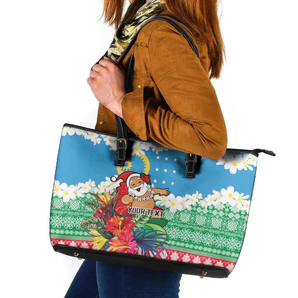 Personalised Sanma Joyeux Noel Leather Tote Bag Proud To Be a Ni-Van Sand Drawing Art - Polynesian Pride