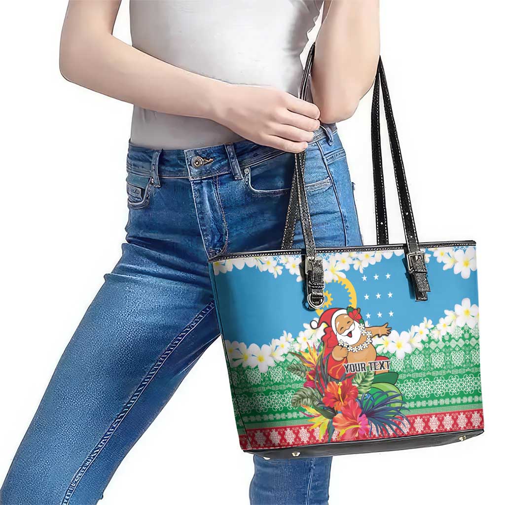 Personalised Sanma Joyeux Noel Leather Tote Bag Proud To Be a Ni-Van Sand Drawing Art - Polynesian Pride