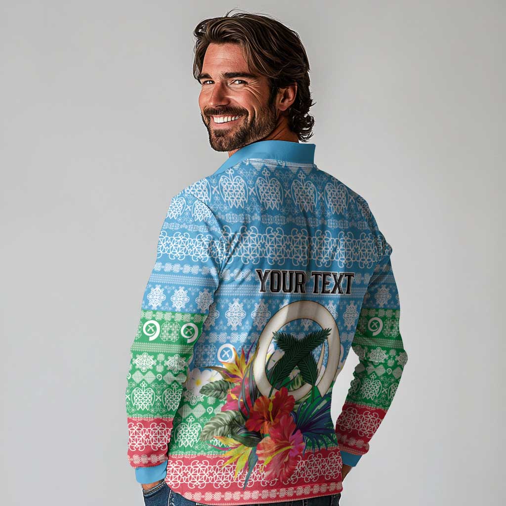 Personalised Sanma Joyeux Noel Long Sleeve Polo Shirt Proud To Be a Ni-Van Sand Drawing Art - Polynesian Pride