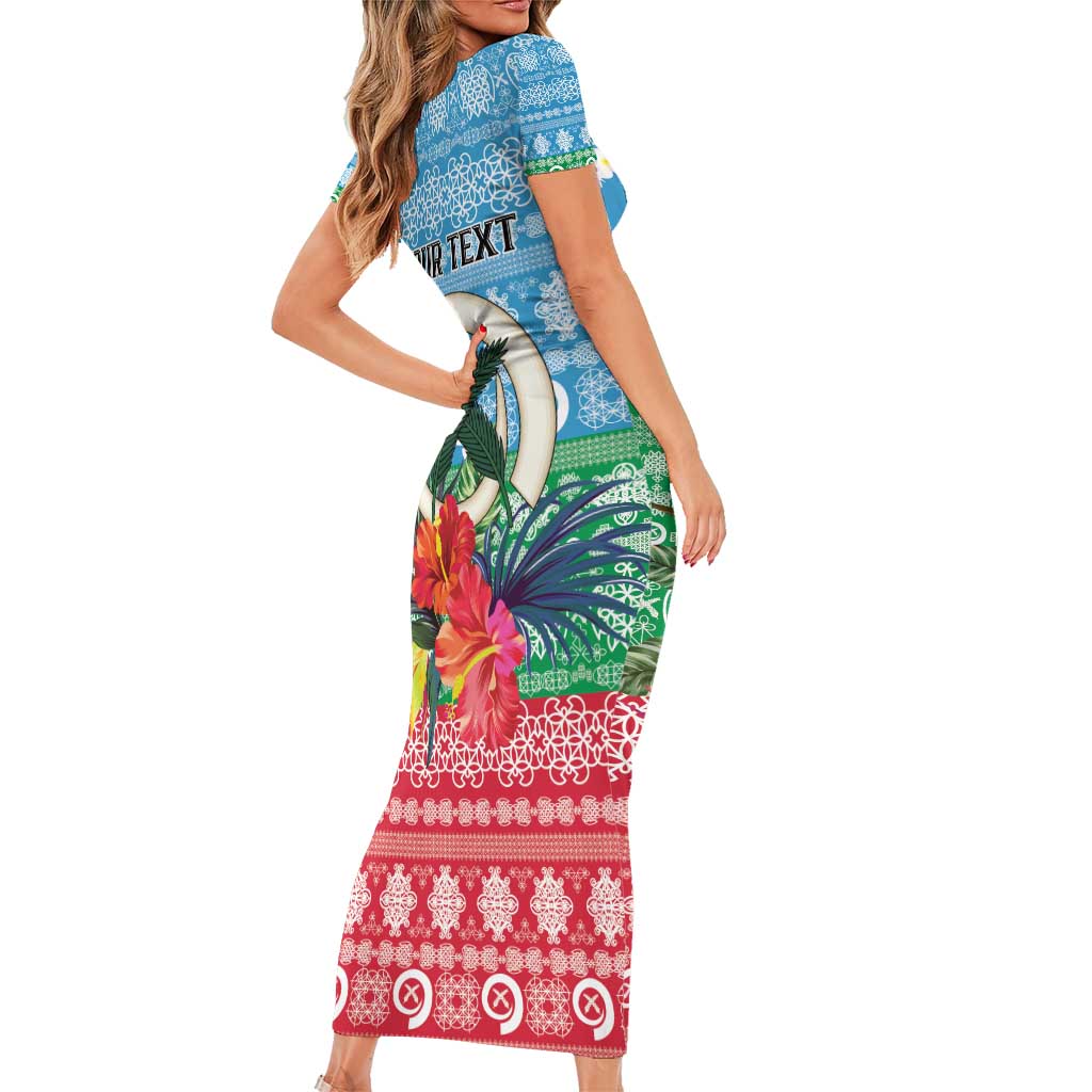 Personalised Sanma Joyeux Noel Short Sleeve Bodycon Dress Proud To Be a Ni-Van Sand Drawing Art - Polynesian Pride