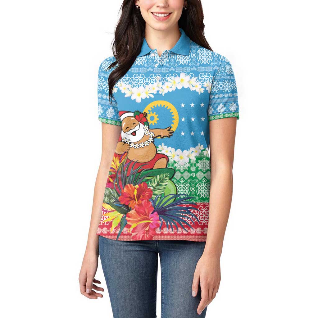 Personalised Sanma Joyeux Noel Women Polo Shirt Proud To Be a Ni-Van Sand Drawing Art - Polynesian Pride