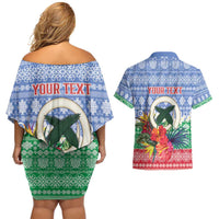 Personalised Shefa Joyeux Noel Couples Matching Off Shoulder Short Dress and Hawaiian Shirt Proud To Be a Ni-Van Sand Drawing Art LT9 - Polynesian Pride