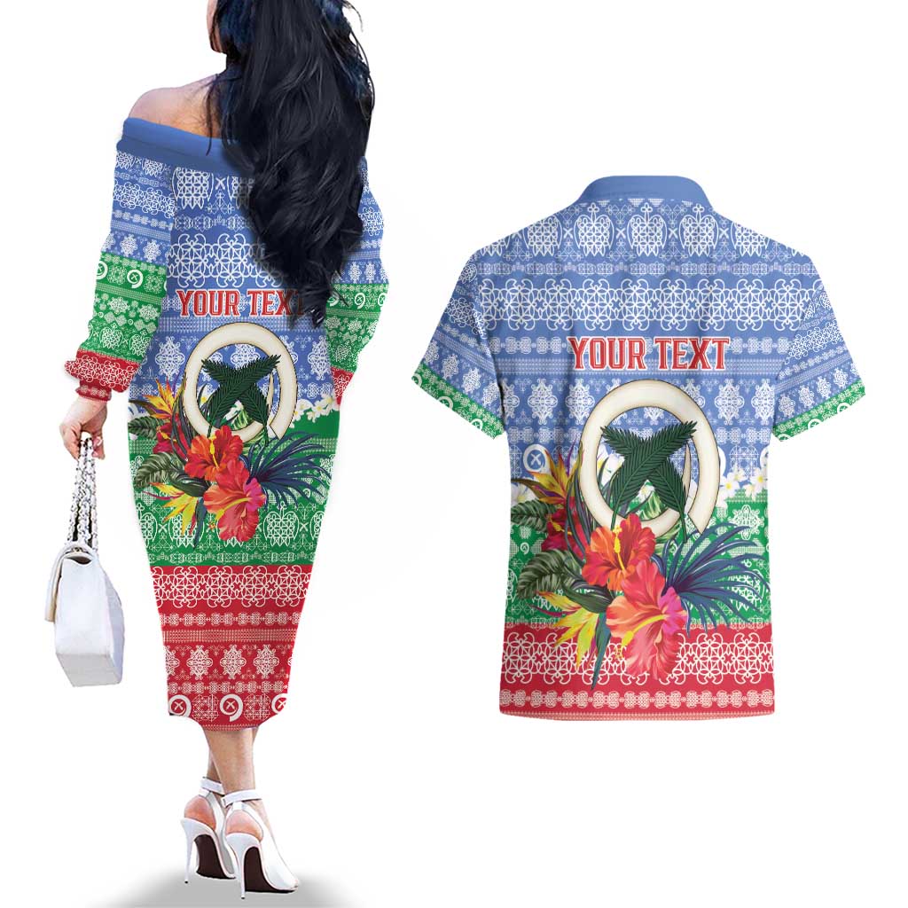 Personalised Shefa Joyeux Noel Couples Matching Off The Shoulder Long Sleeve Dress and Hawaiian Shirt Proud To Be a Ni-Van Sand Drawing Art LT9 - Polynesian Pride