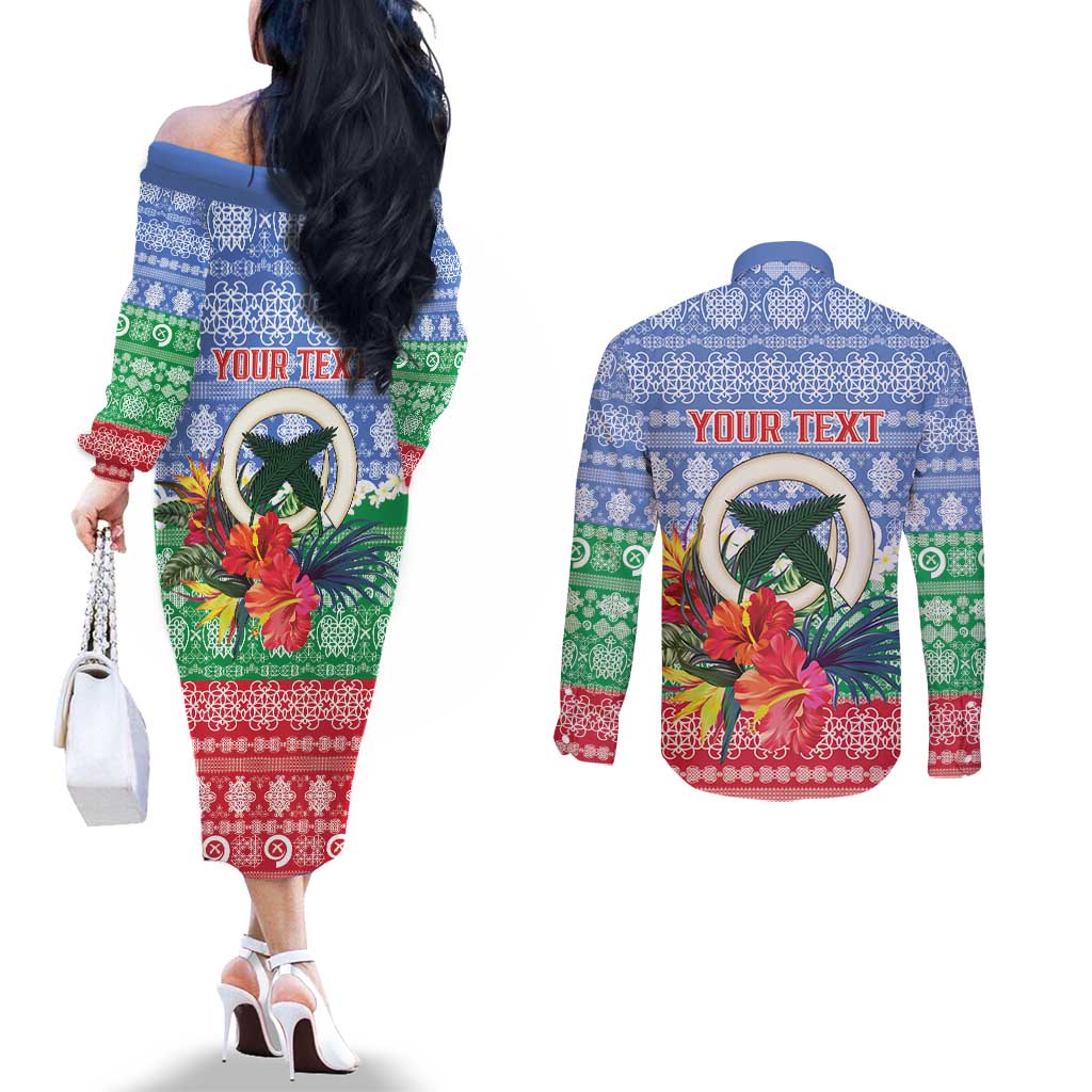 Personalised Shefa Joyeux Noel Couples Matching Off The Shoulder Long Sleeve Dress and Long Sleeve Button Shirt Proud To Be a Ni-Van Sand Drawing Art - Polynesian Pride