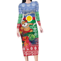 Personalised Shefa Joyeux Noel Family Matching Long Sleeve Bodycon Dress and Hawaiian Shirt Proud To Be a Ni-Van Sand Drawing Art LT9 Mom's Dress Blue - Polynesian Pride
