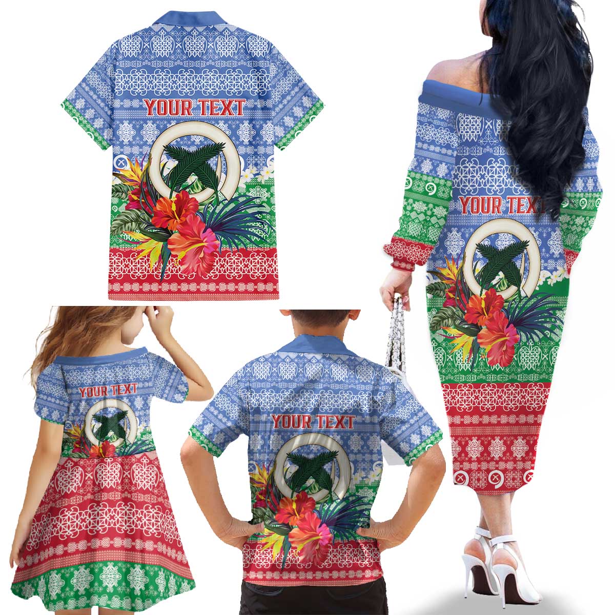 Personalised Shefa Joyeux Noel Family Matching Off The Shoulder Long Sleeve Dress and Hawaiian Shirt Proud To Be a Ni-Van Sand Drawing Art LT9 - Polynesian Pride