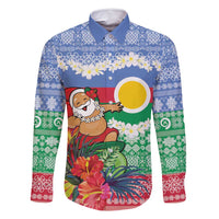 Personalised Shefa Joyeux Noel Family Matching Off Shoulder Maxi Dress and Hawaiian Shirt Proud To Be a Ni-Van Sand Drawing Art LT9 Dad's Shirt - Long Sleeve Blue - Polynesian Pride