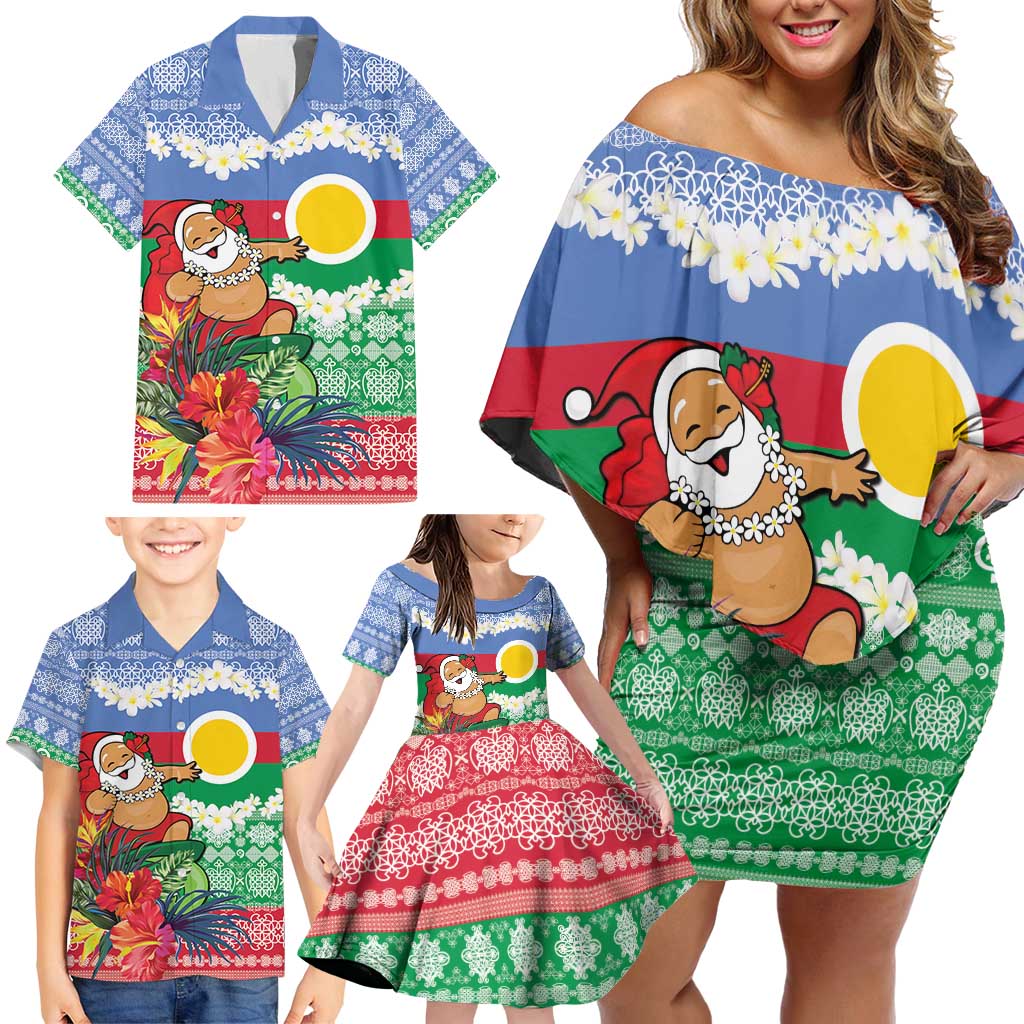 Personalised Shefa Joyeux Noel Family Matching Off Shoulder Short Dress and Hawaiian Shirt Proud To Be a Ni-Van Sand Drawing Art LT9 - Polynesian Pride