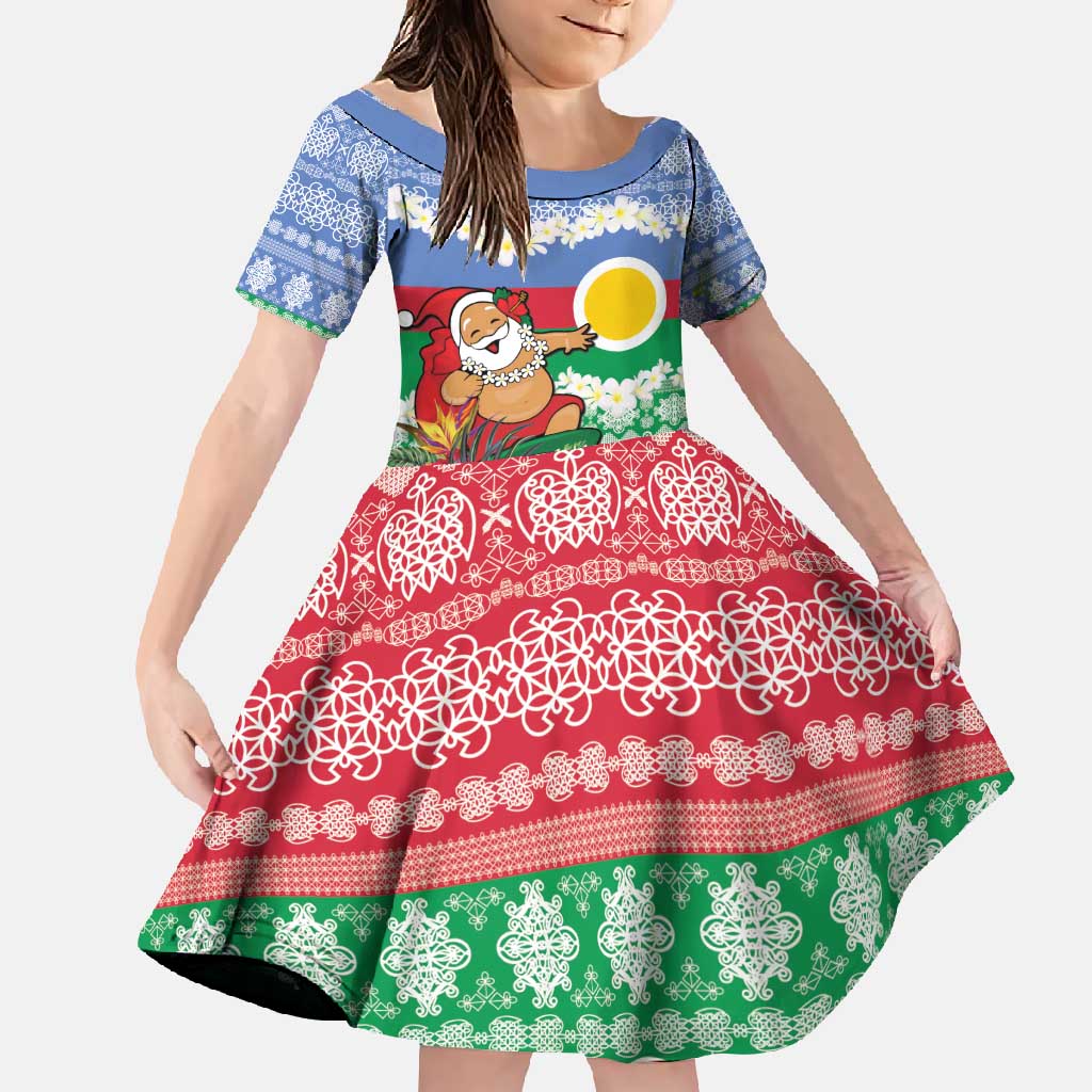 Personalised Shefa Joyeux Noel Family Matching Summer Maxi Dress and Hawaiian Shirt Proud To Be a Ni-Van Sand Drawing Art LT9 Daughter's Dress Blue - Polynesian Pride