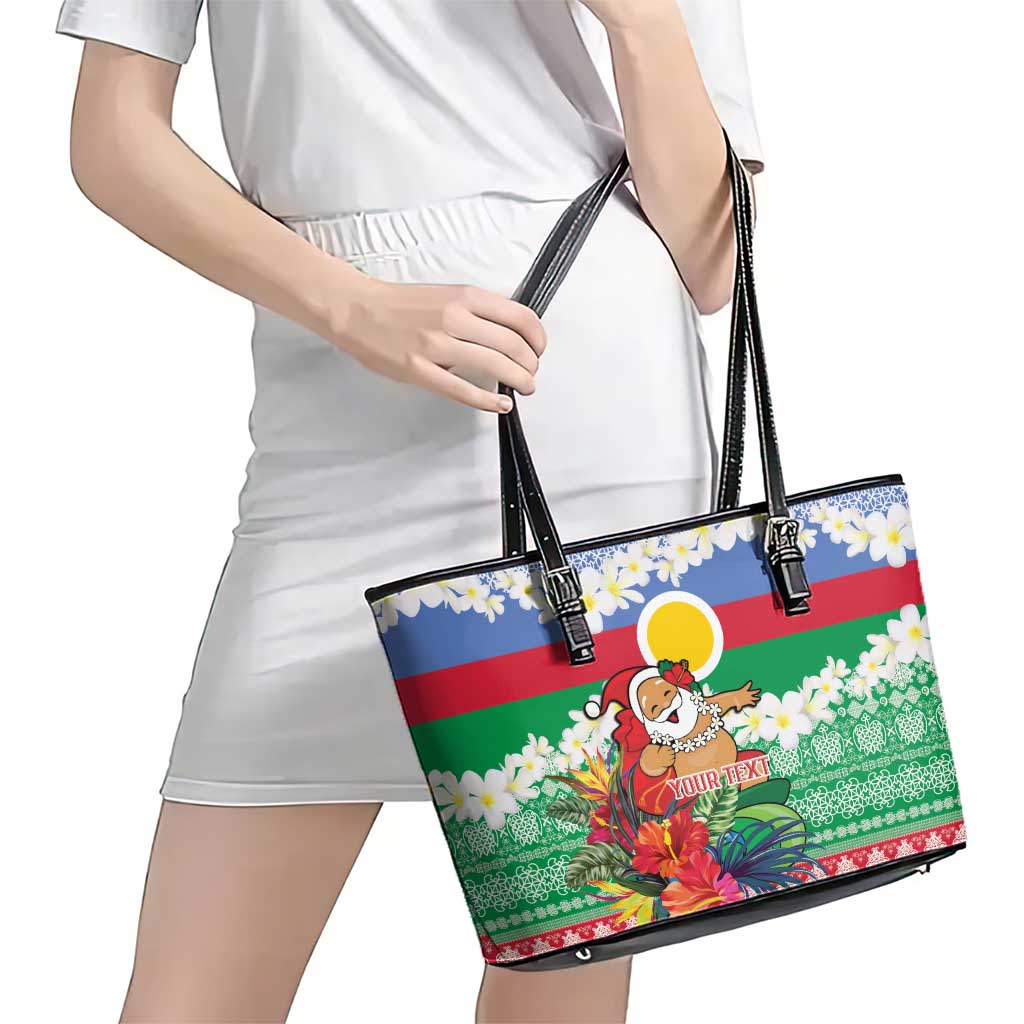 Personalised Shefa Joyeux Noel Leather Tote Bag Proud To Be a Ni-Van Sand Drawing Art - Polynesian Pride