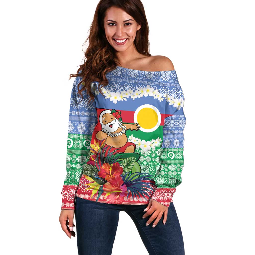 Personalised Shefa Joyeux Noel Off Shoulder Sweater Proud To Be a Ni-Van Sand Drawing Art - Polynesian Pride