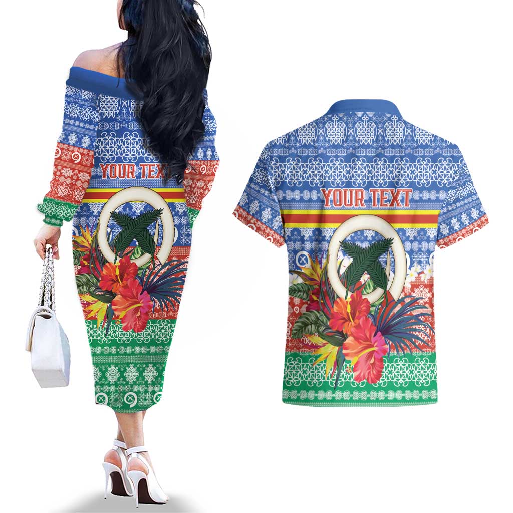 Personalised Tafea Joyeux Noel Couples Matching Off The Shoulder Long Sleeve Dress and Hawaiian Shirt Proud To Be a Ni-Van Sand Drawing Art LT9 - Polynesian Pride