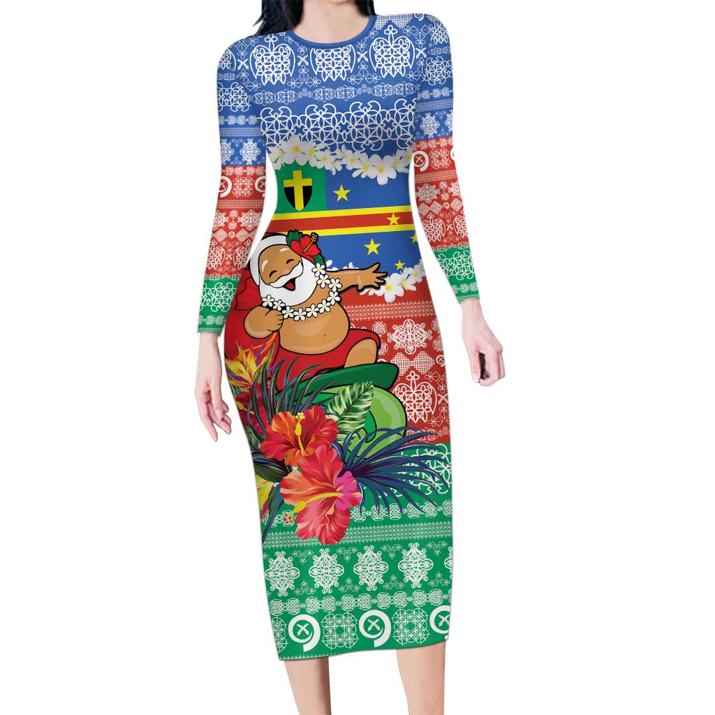 Personalised Tafea Joyeux Noel Family Matching Long Sleeve Bodycon Dress and Hawaiian Shirt Proud To Be a Ni-Van Sand Drawing Art LT9 Mom's Dress Blue - Polynesian Pride