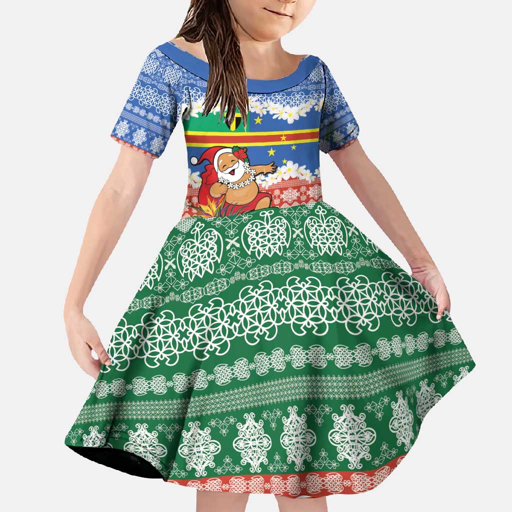 Personalised Tafea Joyeux Noel Family Matching Mermaid Dress and Hawaiian Shirt Proud To Be a Ni-Van Sand Drawing Art LT9 Daughter's Dress Blue - Polynesian Pride