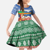 Personalised Tafea Joyeux Noel Family Matching Off The Shoulder Long Sleeve Dress and Hawaiian Shirt Proud To Be a Ni-Van Sand Drawing Art LT9 Daughter's Dress Blue - Polynesian Pride