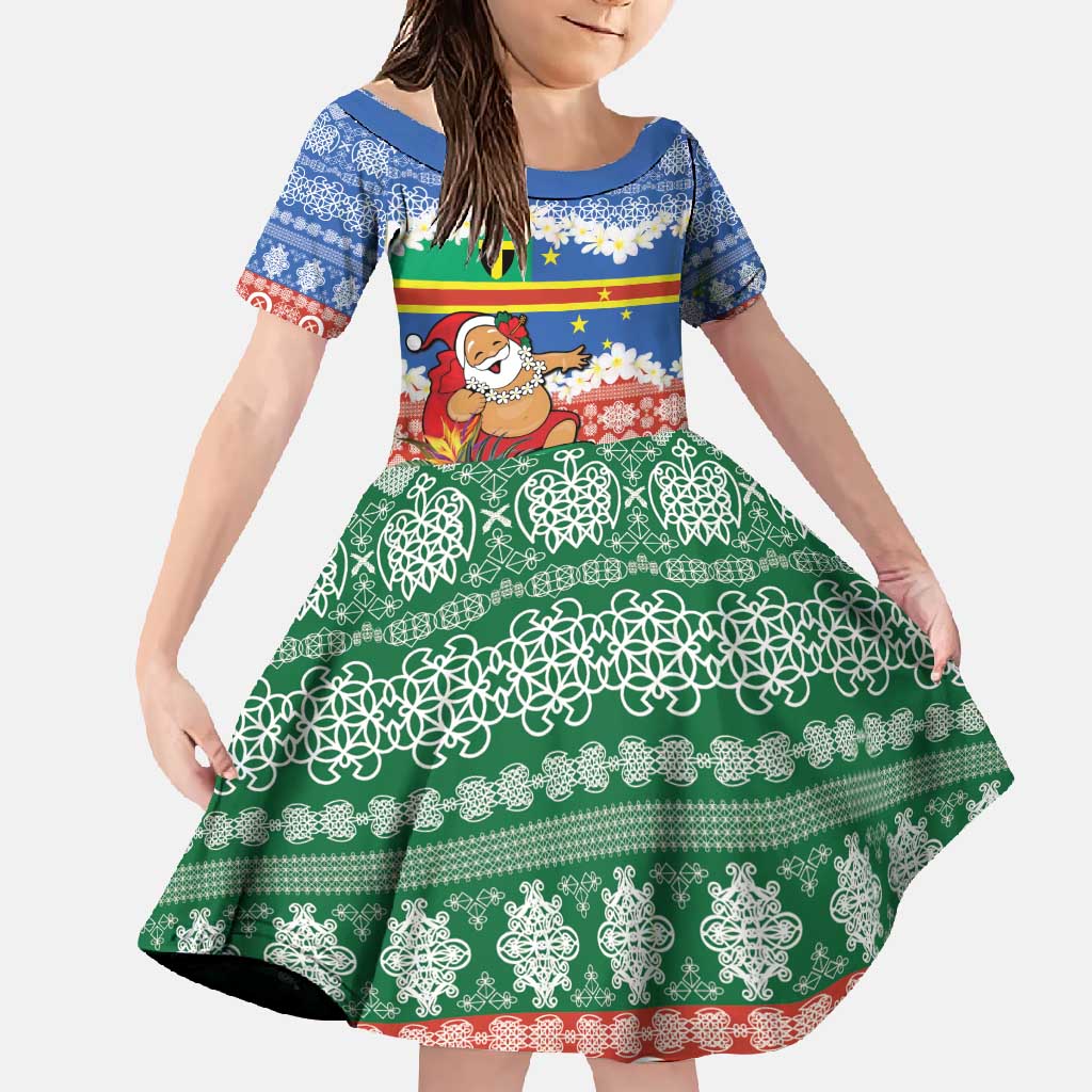 Personalised Tafea Joyeux Noel Family Matching Off Shoulder Maxi Dress and Hawaiian Shirt Proud To Be a Ni-Van Sand Drawing Art LT9 Daughter's Dress Blue - Polynesian Pride