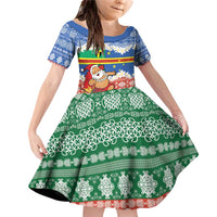 Personalised Tafea Joyeux Noel Family Matching Off Shoulder Short Dress and Hawaiian Shirt Proud To Be a Ni-Van Sand Drawing Art LT9 Daughter's Dress Blue - Polynesian Pride
