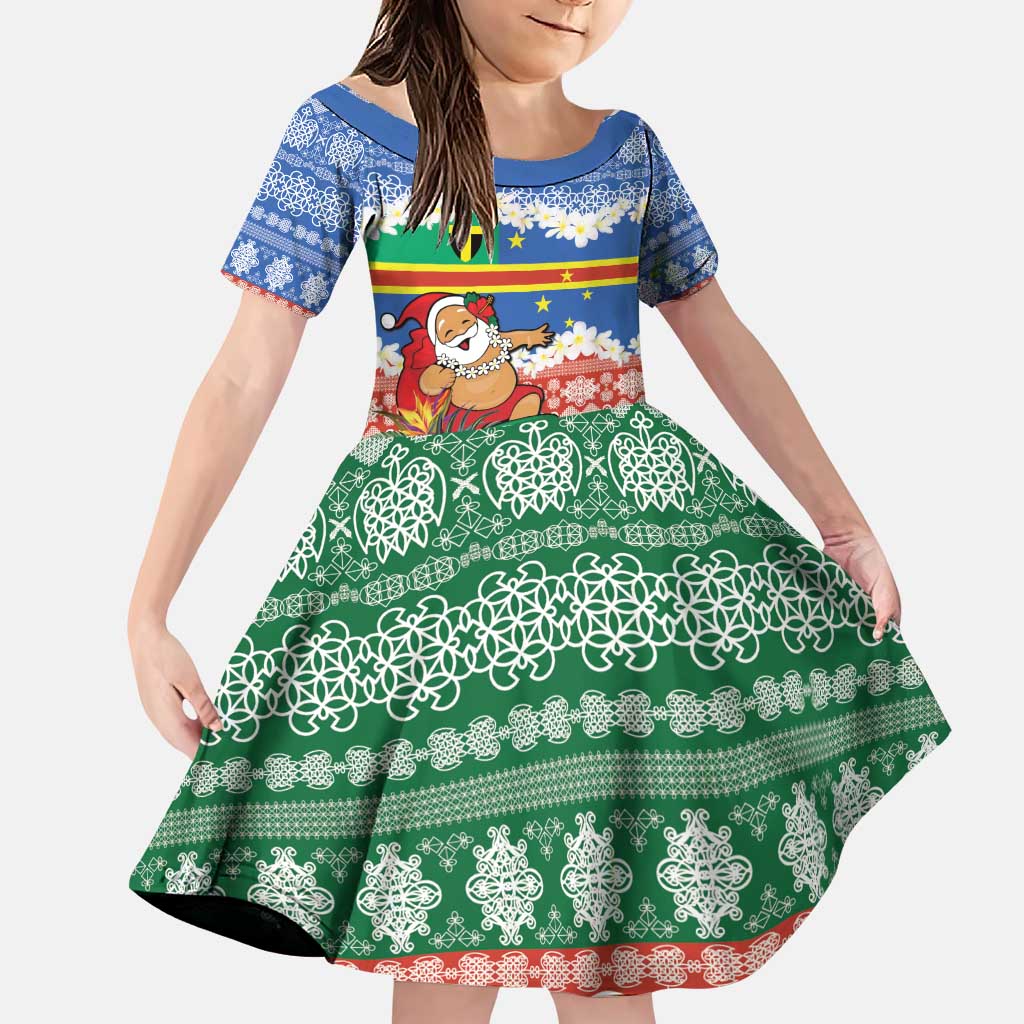 Personalised Tafea Joyeux Noel Family Matching Puletasi and Hawaiian Shirt Proud To Be a Ni-Van Sand Drawing Art LT9 Daughter's Dress Blue - Polynesian Pride