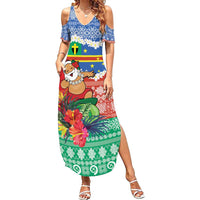 Personalised Tafea Joyeux Noel Family Matching Summer Maxi Dress and Hawaiian Shirt Proud To Be a Ni-Van Sand Drawing Art LT9 Mom's Dress Blue - Polynesian Pride