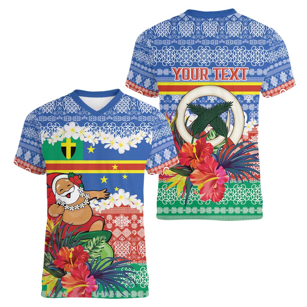 Personalised Tafea Joyeux Noel Women V-Neck T-Shirt Proud To Be a Ni-Van Sand Drawing Art - Polynesian Pride