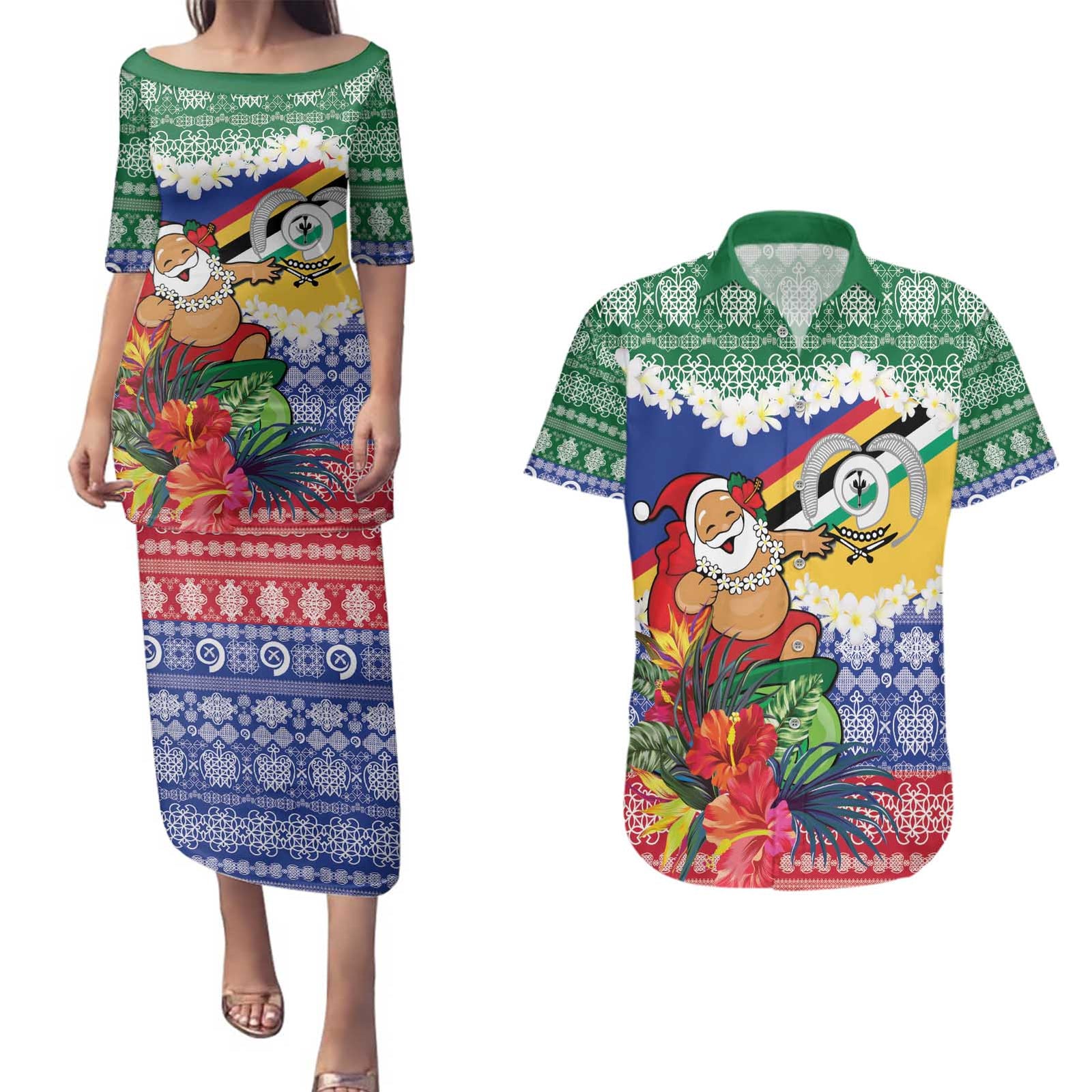 Personalised Torba Joyeux Noel Couples Matching Puletasi and Hawaiian Shirt Proud To Be a Ni-Van Sand Drawing Art - Polynesian Pride