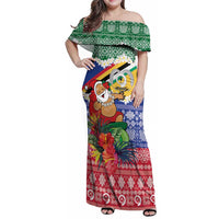 Personalised Torba Joyeux Noel Family Matching Off Shoulder Maxi Dress and Hawaiian Shirt Proud To Be a Ni-Van Sand Drawing Art LT9 Mom's Dress Green - Polynesian Pride