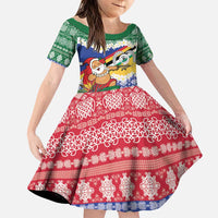 Personalised Torba Joyeux Noel Family Matching Puletasi and Hawaiian Shirt Proud To Be a Ni-Van Sand Drawing Art LT9 Daughter's Dress Green - Polynesian Pride