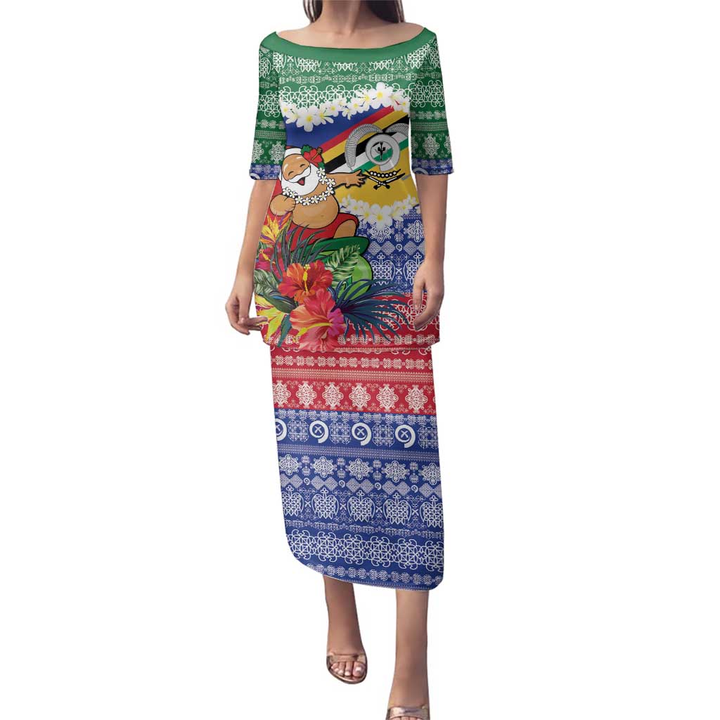 Personalised Torba Joyeux Noel Family Matching Puletasi and Hawaiian Shirt Proud To Be a Ni-Van Sand Drawing Art LT9 Mom's Dress Green - Polynesian Pride