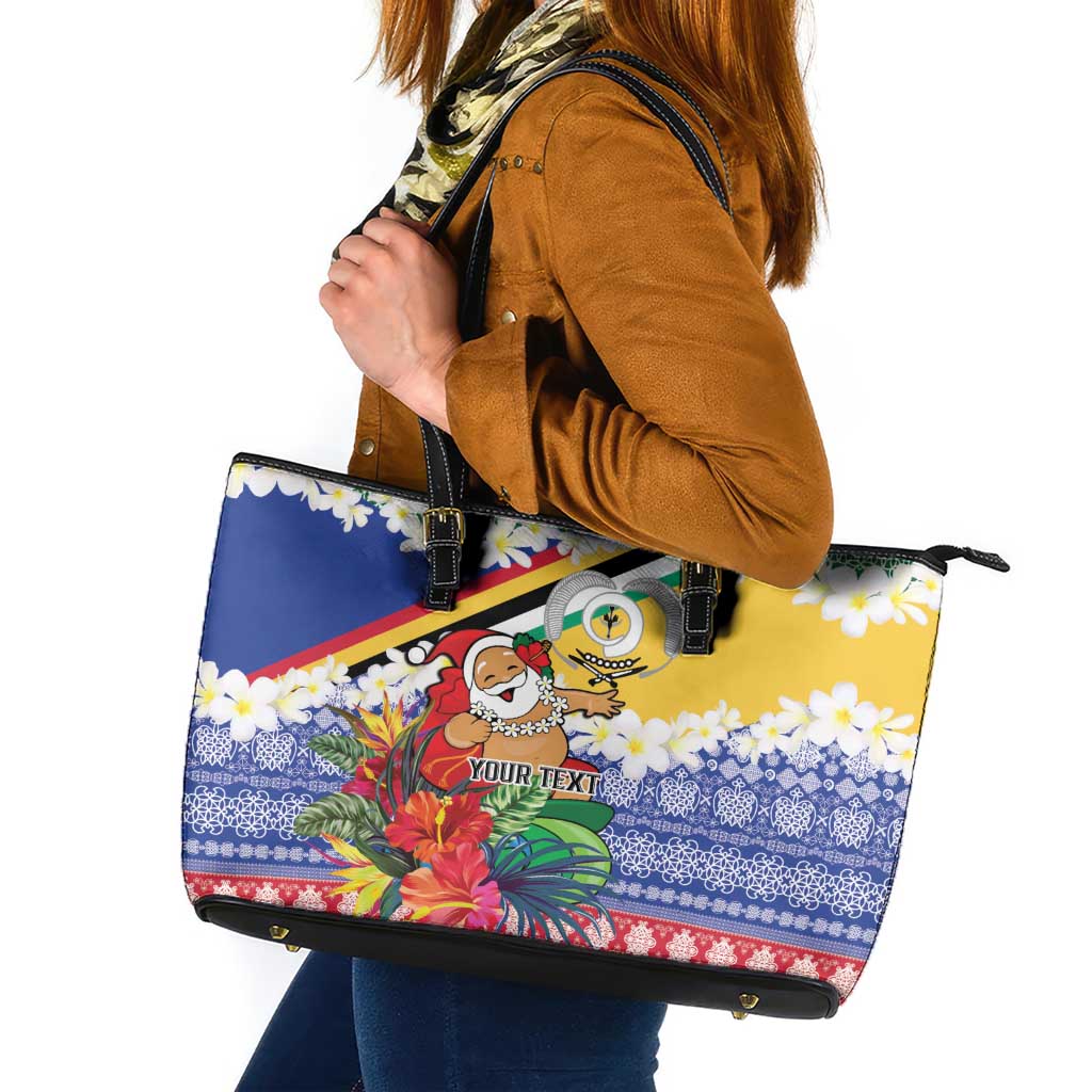 Personalised Torba Joyeux Noel Leather Tote Bag Proud To Be a Ni-Van Sand Drawing Art LT9 Green - Polynesian Pride