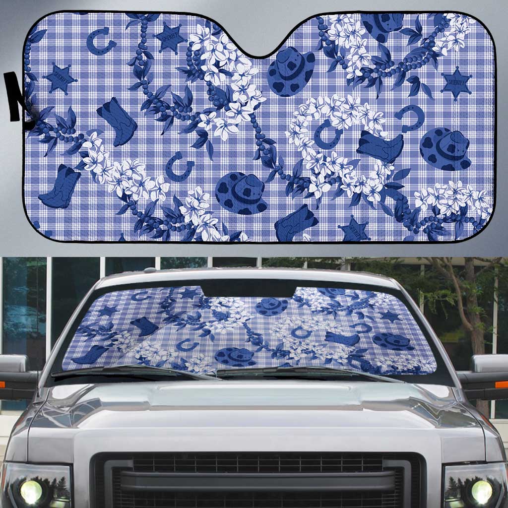 Mokihana Maile Ilima Leis Paniolo Palaka Auto Sun Shade Hawaiian Polu Spirit LT9 Blue - Polynesian Pride