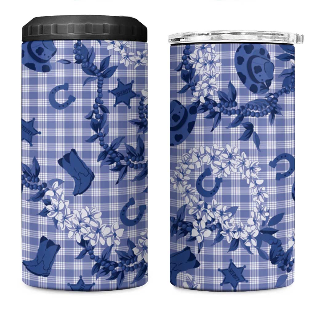 Mokihana Maile Ilima Leis Paniolo Palaka 4 in 1 Can Cooler Tumbler Hawaiian Polu Spirit LT9 One Size: 16 oz Blue - Polynesian Pride