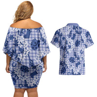 Mokihana Maile Ilima Leis Paniolo Palaka Couples Matching Off Shoulder Short Dress and Hawaiian Shirt Hawaiian Polu Spirit LT9 - Polynesian Pride