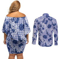 Mokihana Maile Ilima Leis Paniolo Palaka Couples Matching Off Shoulder Short Dress and Long Sleeve Button Shirt Hawaiian Polu Spirit LT9 - Polynesian Pride
