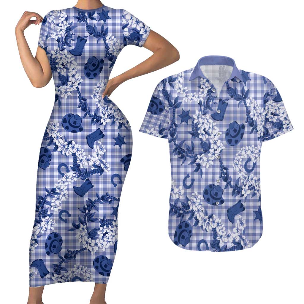 Mokihana Maile Ilima Leis Paniolo Palaka Couples Matching Short Sleeve Bodycon Dress and Hawaiian Shirt Hawaiian Polu Spirit - Polynesian Pride