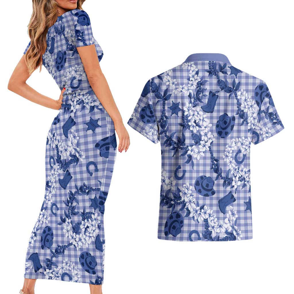 Mokihana Maile Ilima Leis Paniolo Palaka Couples Matching Short Sleeve Bodycon Dress and Hawaiian Shirt Hawaiian Polu Spirit LT9 - Polynesian Pride