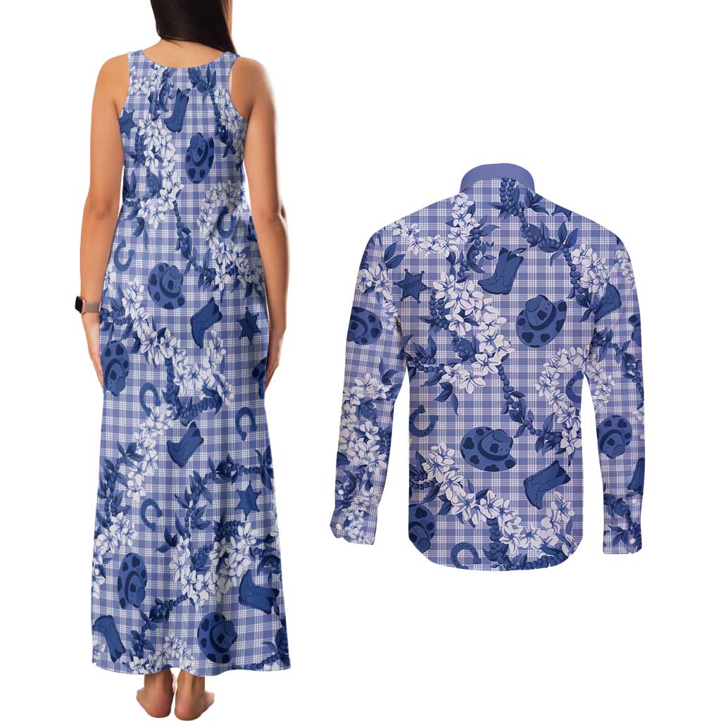 Mokihana Maile Ilima Leis Paniolo Palaka Couples Matching Tank Maxi Dress and Long Sleeve Button Shirt Hawaiian Polu Spirit LT9 - Polynesian Pride