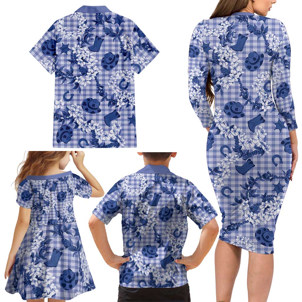 Mokihana Maile Ilima Leis Paniolo Palaka Family Matching Long Sleeve Bodycon Dress and Hawaiian Shirt Hawaiian Polu Spirit LT9 - Polynesian Pride